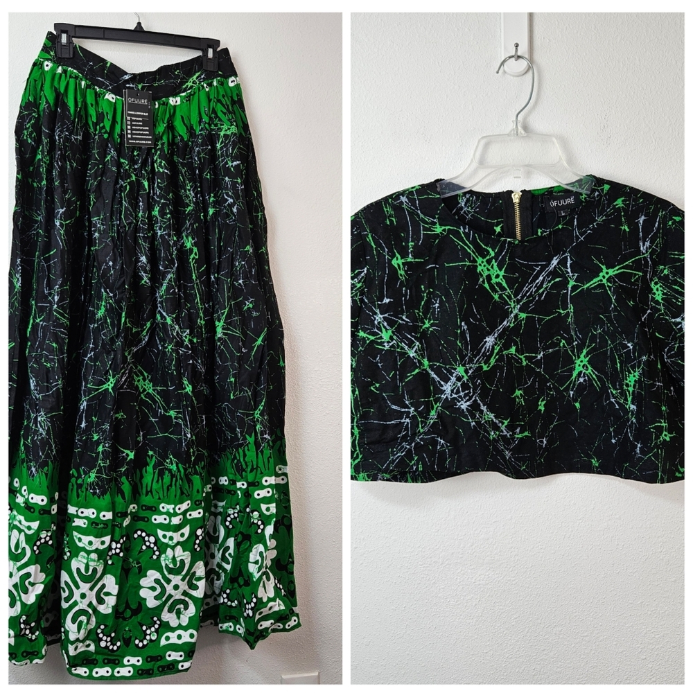 OFUURE 2 Piece Skirt Set Crop Top Maxi Skirt Size L/XL Pockets